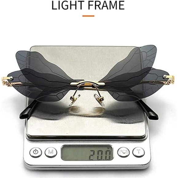?Women Black Dragonfly Wing Shape Frameless Irregular Shades Party Sun Glasses main image 6